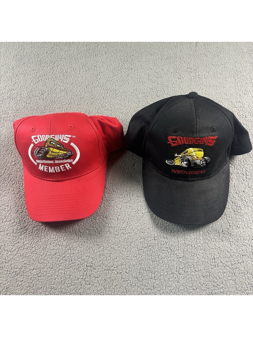 Lot Of 2 Goodguys Rod & Custom Association Member Hats Snapback Caps Red & Black